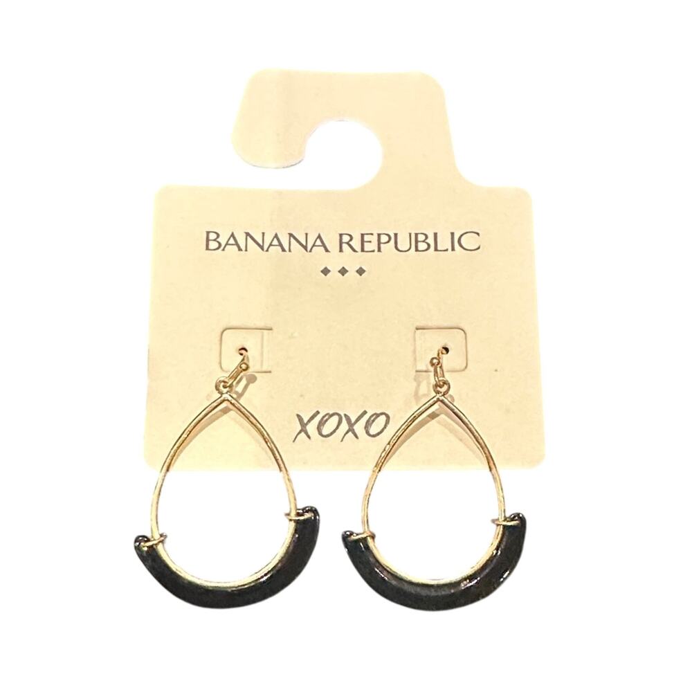 Banana Republic Gold Teardrop‎ Earrings with Black Accent NWT